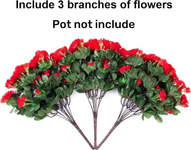 Alt view image 6 of 7 - Ivydale Artificial Faux Red Flowers Plants for Outdoor Outside Spring Decor, Fake Silk Camellia UV Resistant Look Real for Planter Porch Patio Balcony Garden Table Indoor, 3 Large Bundles