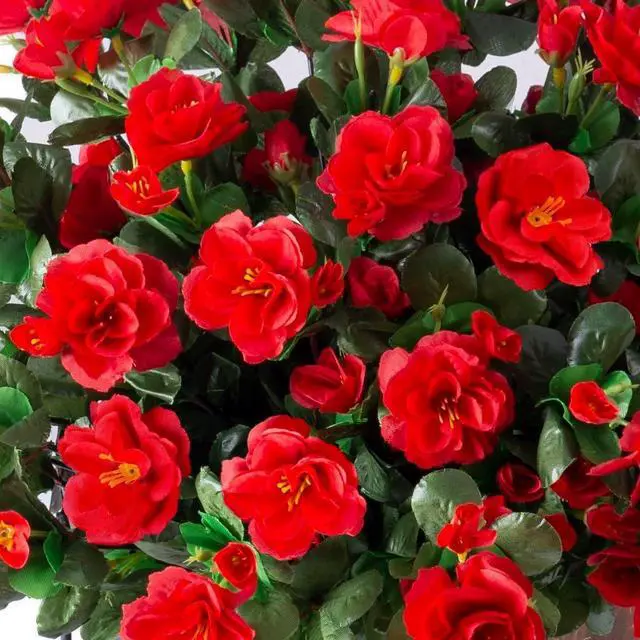 Alt view image 7 of 7 - Ivydale Artificial Faux Red Flowers Plants for Outdoor Outside Spring Decor, Fake Silk Camellia UV Resistant Look Real for Planter Porch Patio Balcony Garden Table Indoor, 3 Large Bundles