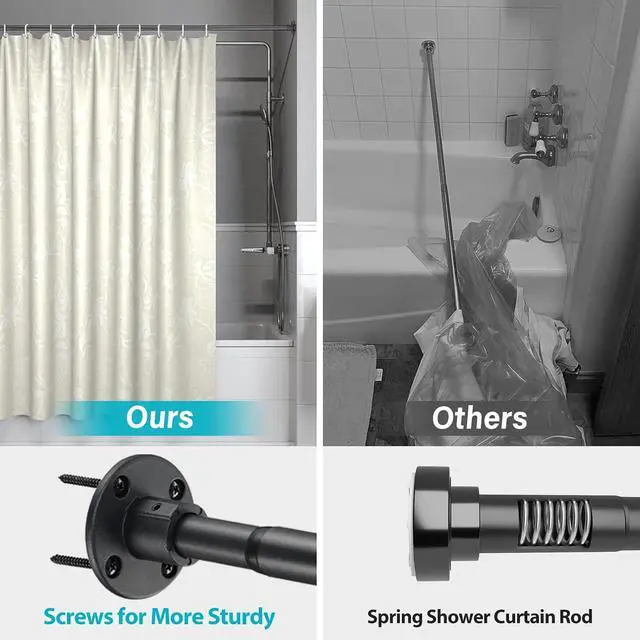 Alt view image 2 of 6 - Shower Curtain Rod, Closet Rod15-25 InchAdjustable Heavy Duty Closet Rod Wall Mounted Permanent Industrial Shower Curtain Rod Rust Proof Stainless Steel Black