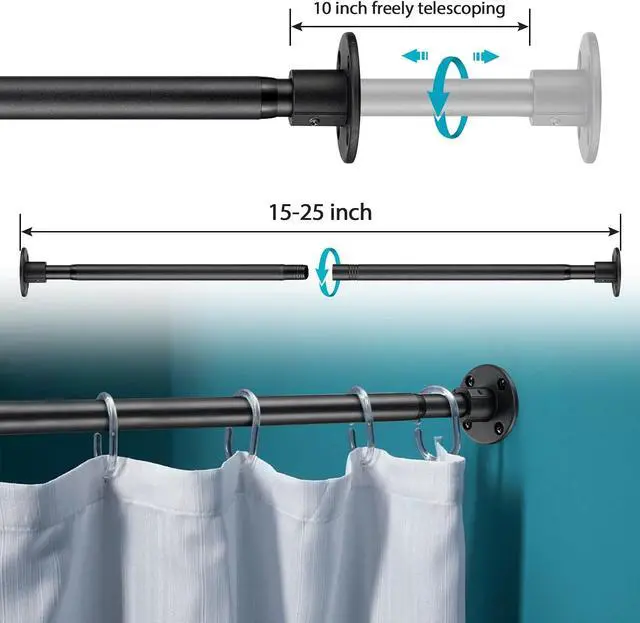 Alt view image 4 of 6 - Shower Curtain Rod, Closet Rod15-25 InchAdjustable Heavy Duty Closet Rod Wall Mounted Permanent Industrial Shower Curtain Rod Rust Proof Stainless Steel Black
