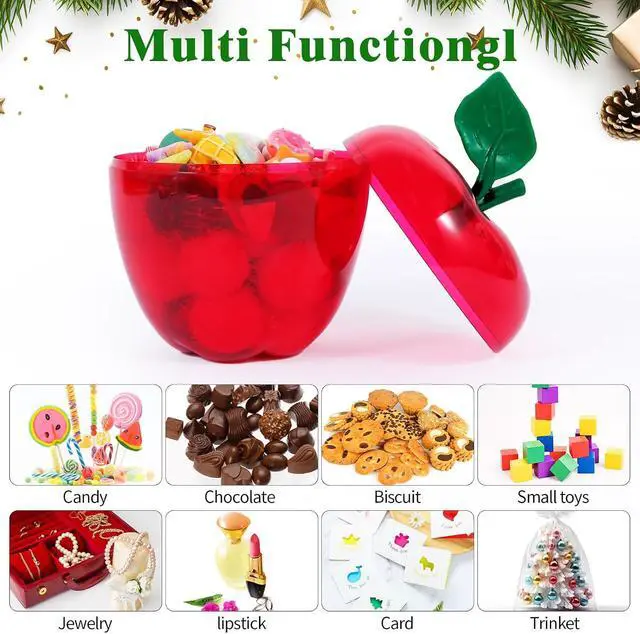 Alt view image 3 of 7 - Large Red Apple Container Jar,Apple Shaped Candy Jar Back To School Teacher Appreciation Gift,Funny Gifts Christmas Gifts,Birthday Day,Holiday,Plastic Apple Decor Classroom Wedding
