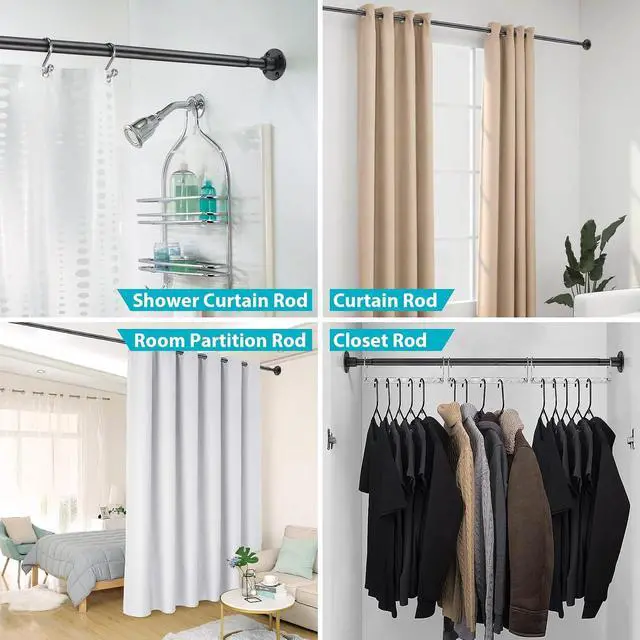 Alt view image 6 of 6 - Shower Curtain Rod, Closet Rod15-25 InchAdjustable Heavy Duty Closet Rod Wall Mounted Permanent Industrial Shower Curtain Rod Rust Proof Stainless Steel Black