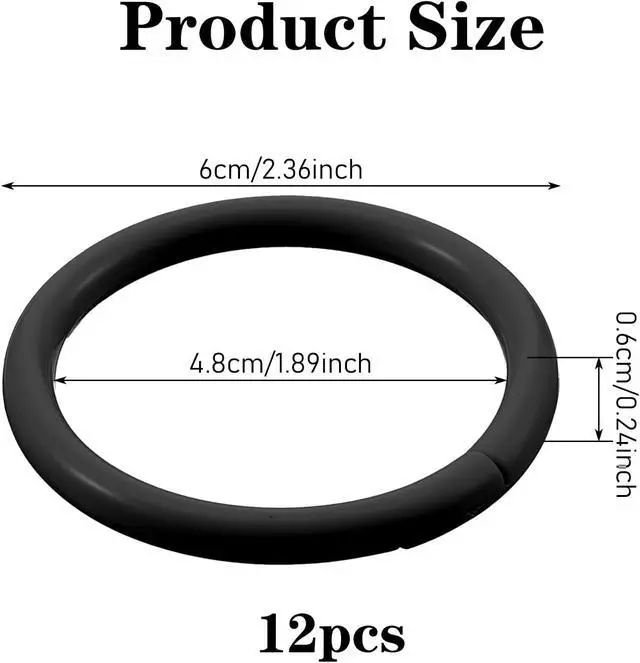 Alt view image 2 of 7 - Mabor 12 Pack Shower Curtain Rings, Plastic Easy Snap Hooks for Bathroom, Black PE Shower Rod Hangers with Smooth Slide Design