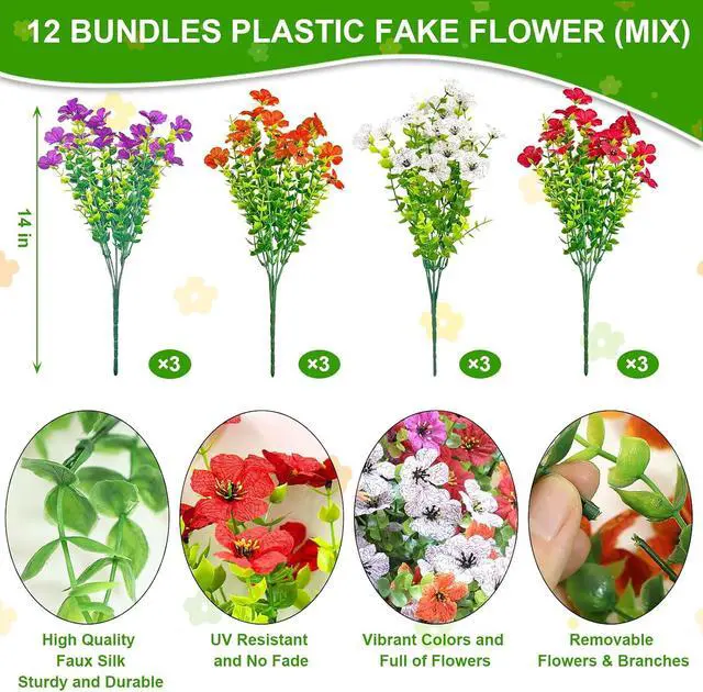 Alt view image 2 of 7 - Artificial Flowers for Outdoors UV Resistant Fake Flowers Faux Violet | 12 Bundles Silk Daisy Realistic Artificial Flowers for Hanging Basket Indoor Outside Home Garden Planter Porch Patio Yard