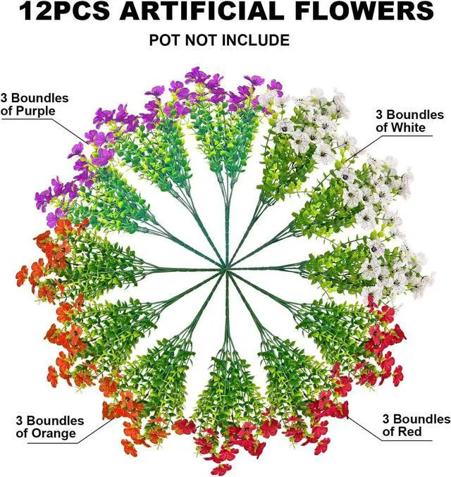 Alt view image 3 of 7 - Artificial Flowers for Outdoors UV Resistant Fake Flowers Faux Violet | 12 Bundles Silk Daisy Realistic Artificial Flowers for Hanging Basket Indoor Outside Home Garden Planter Porch Patio Yard