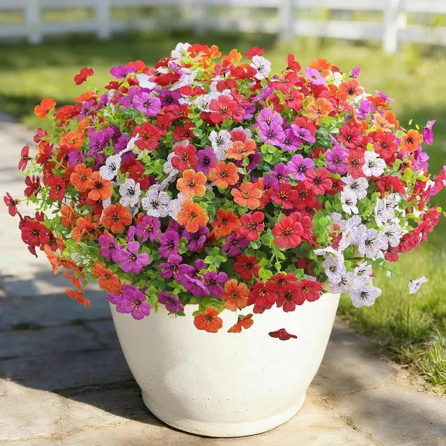 Alt view image 4 of 7 - Artificial Flowers for Outdoors UV Resistant Fake Flowers Faux Violet | 12 Bundles Silk Daisy Realistic Artificial Flowers for Hanging Basket Indoor Outside Home Garden Planter Porch Patio Yard