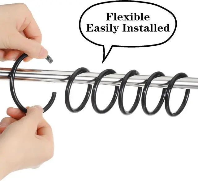 Alt view image 3 of 7 - Mabor 12 Pack Shower Curtain Rings, Plastic Easy Snap Hooks for Bathroom, Black PE Shower Rod Hangers with Smooth Slide Design