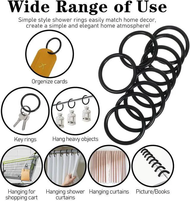 Alt view image 5 of 7 - Mabor 12 Pack Shower Curtain Rings, Plastic Easy Snap Hooks for Bathroom, Black PE Shower Rod Hangers with Smooth Slide Design