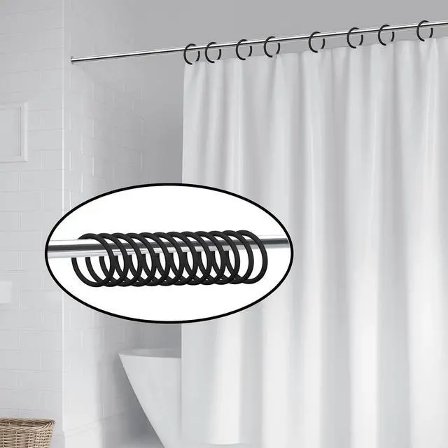 Alt view image 7 of 7 - Mabor 12 Pack Shower Curtain Rings, Plastic Easy Snap Hooks for Bathroom, Black PE Shower Rod Hangers with Smooth Slide Design
