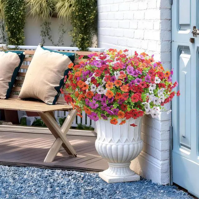 Alt view image 5 of 7 - Artificial Flowers for Outdoors UV Resistant Fake Flowers Faux Violet | 12 Bundles Silk Daisy Realistic Artificial Flowers for Hanging Basket Indoor Outside Home Garden Planter Porch Patio Yard