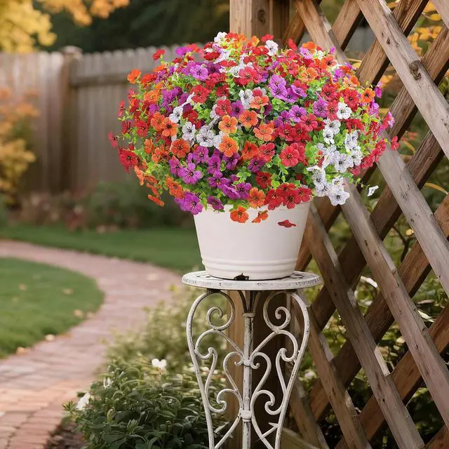 Alt view image 6 of 7 - Artificial Flowers for Outdoors UV Resistant Fake Flowers Faux Violet | 12 Bundles Silk Daisy Realistic Artificial Flowers for Hanging Basket Indoor Outside Home Garden Planter Porch Patio Yard