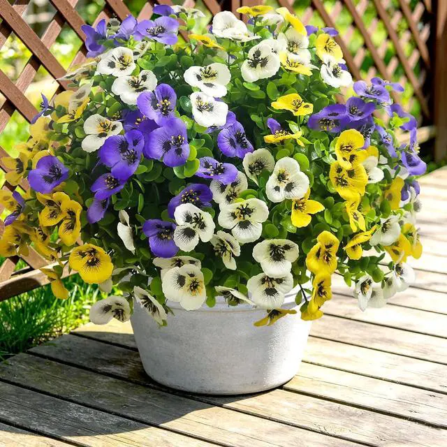 Alt view image 4 of 7 - Artificial Flowers for Outdoors Faux Plants, 14 pcs Realistic Fake Pansies Faux Silk Flowers Artificial Plants Outdoor UV Resistant for Porch Garden Patio Window Box Decor