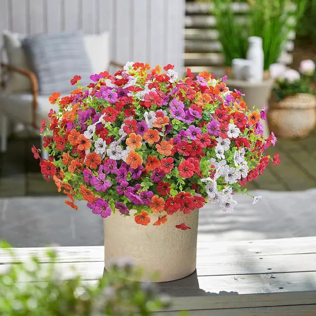 Alt view image 7 of 7 - Artificial Flowers for Outdoors UV Resistant Fake Flowers Faux Violet | 12 Bundles Silk Daisy Realistic Artificial Flowers for Hanging Basket Indoor Outside Home Garden Planter Porch Patio Yard