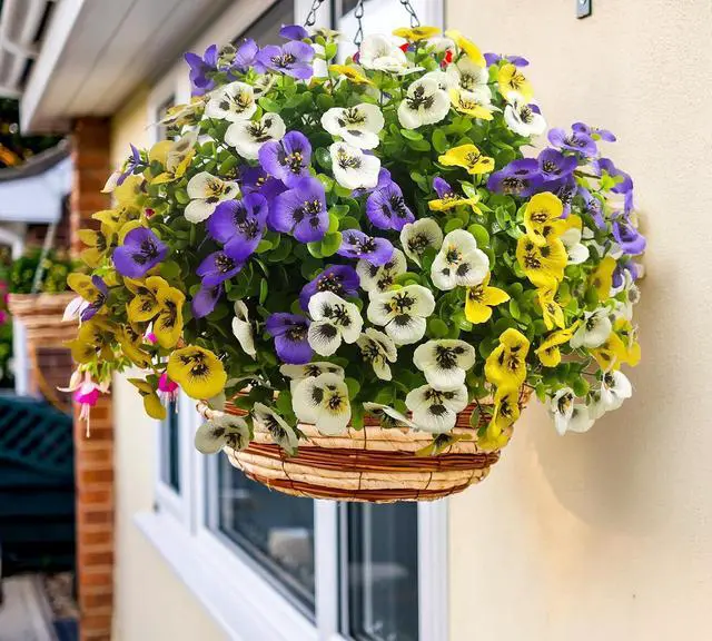 Alt view image 7 of 7 - Artificial Flowers for Outdoors Faux Plants, 14 pcs Realistic Fake Pansies Faux Silk Flowers Artificial Plants Outdoor UV Resistant for Porch Garden Patio Window Box Decor