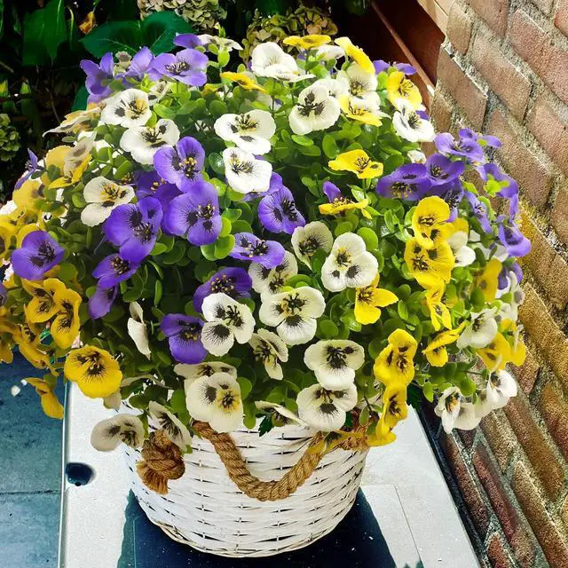 Alt view image 5 of 7 - Artificial Flowers for Outdoors Faux Plants, 14 pcs Realistic Fake Pansies Faux Silk Flowers Artificial Plants Outdoor UV Resistant for Porch Garden Patio Window Box Decor