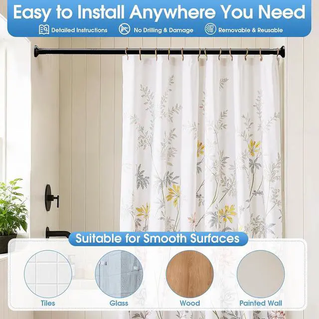 Alt view image 6 of 7 - TasticTotes Shower Curtain Rod, 1" Adjustable Tension Curtain Rod, Black | 30-64 inch No Drill Installation Shower Rod for Bathroom, Stainless Steel Rod, Anti-slip, Easy to Use