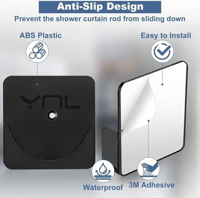Alt view image 7 of 7 - 2 Pack Adhesive Shower Rod Holders, Black Transparent Rod Retainer | Never Fall Down Shower Tension Rod Holders for Wall(Rod Not Included)