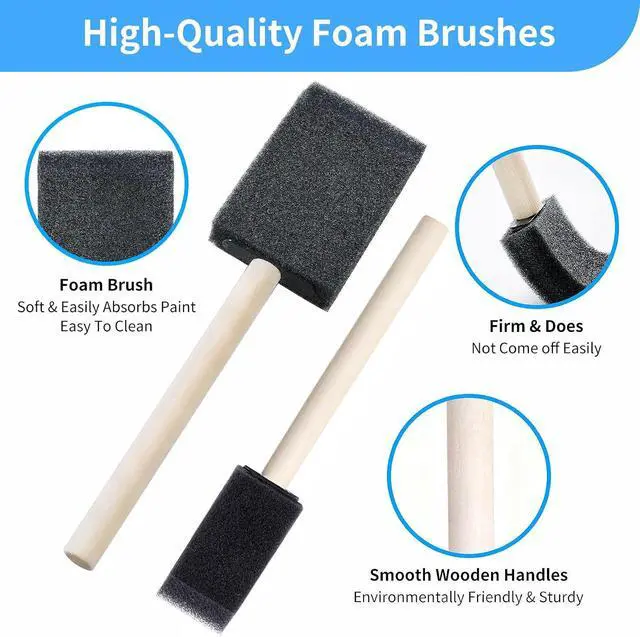 Alt view image 3 of 6 - 12 Pcs Foam Paint Brushes Set, 1" & 1.5", for Painting, Staining, Varnish | Wooden Handle, Dense Foam Sponge, Lightweight, Washable & Reusable, Great for DIY Crafts, Acrylic Paint & Mod Podge