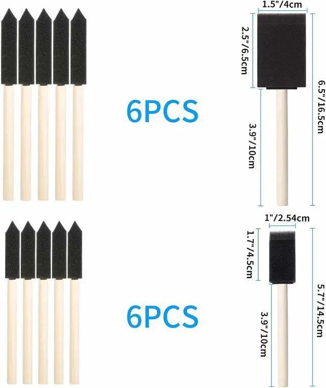 Alt view image 2 of 6 - 12 Pcs Foam Paint Brushes Set, 1" & 1.5", for Painting, Staining, Varnish | Wooden Handle, Dense Foam Sponge, Lightweight, Washable & Reusable, Great for DIY Crafts, Acrylic Paint & Mod Podge