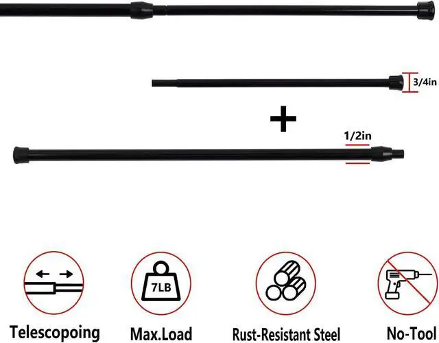 Alt view image 3 of 5 - KXLife Spring Tension Curtain Rod for Window Adjustable 28-40", 2Pcs | Black, No Drilling, Expandable Spring Loaded, Drapery Rod for Home Decor, Window, Doorway