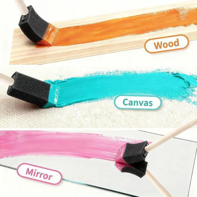 Alt view image 4 of 6 - 12 Pcs Foam Paint Brushes Set, 1" & 1.5", for Painting, Staining, Varnish | Wooden Handle, Dense Foam Sponge, Lightweight, Washable & Reusable, Great for DIY Crafts, Acrylic Paint & Mod Podge