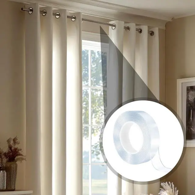 Alt view image 5 of 7 - 1.2 Inch Widen Curtain Rod Tape, Adhesive Glide Tape for Curtain Rods, Adhesive Curtains Tapes Clear Smooth and Silent Hard Surface Drapery Ring Tapes for Easy Slide Shower Curtains Rings, 10ft Long