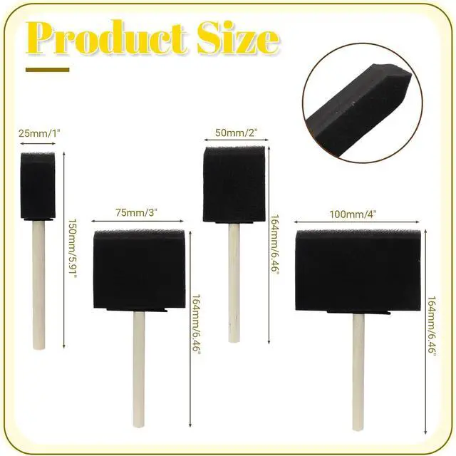 Alt view image 2 of 7 - Biaungdo 4 Pcs 4 Sizes Foam Paint Brushes, Foam Sponge Brush | Sponge Paint Brushes, Wood Handle, For Varnishes, For Staining, DIY Crafting(1 inch, 2 inch, 3 inch, 4 inch)