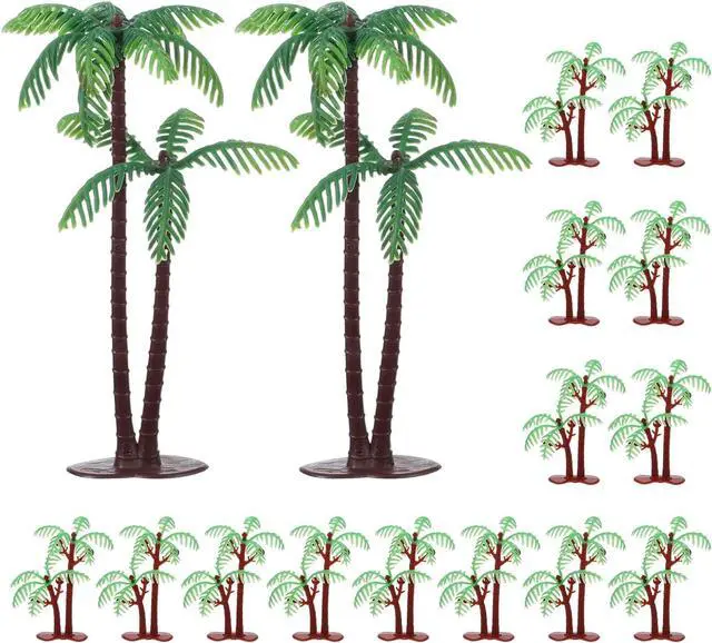 Main image of Palm Tree Cake Topper, 16 Pcs Mini Fake Palm Tree Decor Mini Coconut Trees | Model Artificial Tropical Rainforest Greenery Plant Decoration for Micro Aquarium Garden Building Landscape Sandbox