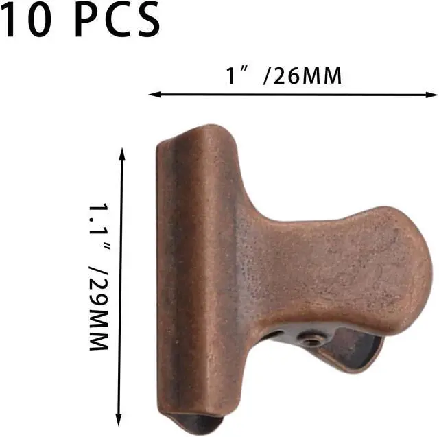 Alt view image 2 of 6 - 10pcs Small Chip Clip 1 Inch Metal Food Bag Clips Binder Clips Hinge Clip Paper Clamps Heavy Duty for Kitchen Food Packages and Office(Red Bronze)