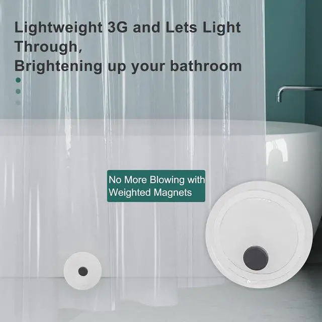 Alt view image 5 of 7 - AmazerBath Clear Shower Curtain Liner, Plastic Shower Curtain Liner, Lightweight Shower Liner PEVA, Waterproof Bathroom Shower Curtains with 3 Magnets and 12 Rustproof Grommets, 72x72 Inches
