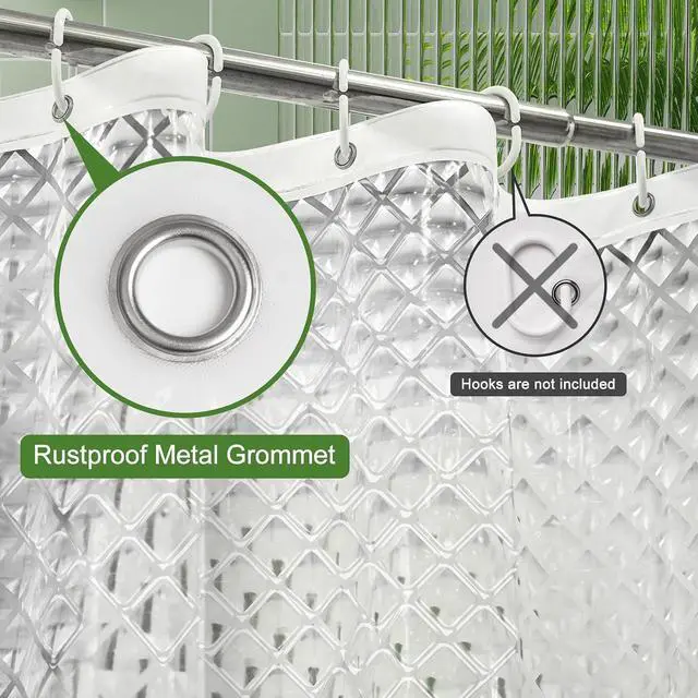 Alt view image 3 of 7 - UFRIDAY 75 inch Long Plastic Clear Shower Curtain Liner,Waterproof Shower Liner Transparent 3D Water Cube Bath Curtain 72x75 inches See Through Shower Curtains Liner Clear with 3 Strong Magnets