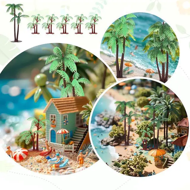Alt view image 7 of 7 - Palm Tree Cake Topper, 16 Pcs Mini Fake Palm Tree Decor Mini Coconut Trees | Model Artificial Tropical Rainforest Greenery Plant Decoration for Micro Aquarium Garden Building Landscape Sandbox