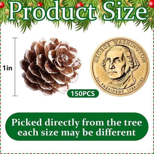 Alt view image 2 of 7 - 150 Pcs Christmas Natural Mini Pine Cones - Small Xmas Snow Pinecones Decor | 1" Thanksgiving Mini Snow Pinecones Ornaments for DIY Crafts Vase Fillers Fall Winter Home Xmas Tree Decor
