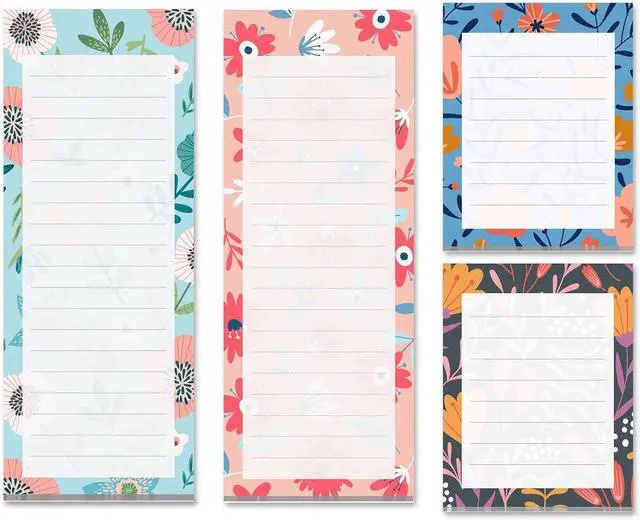 Main image of Prims & Flourish Magnetic Notepads for Refrigerator, 4-Pack Grocery List Magnet Pad for Fridge, To-Do List, Reminders, Scratch Pads, Cute Floral Designs, 60 Sheets Per Pad