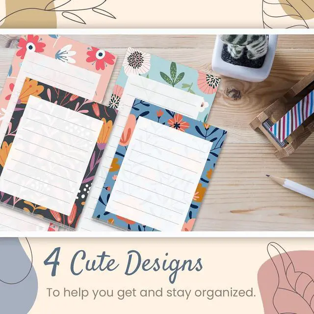 Alt view image 2 of 7 - Prims & Flourish Magnetic Notepads for Refrigerator, 4-Pack Grocery List Magnet Pad for Fridge, To-Do List, Reminders, Scratch Pads, Cute Floral Designs, 60 Sheets Per Pad