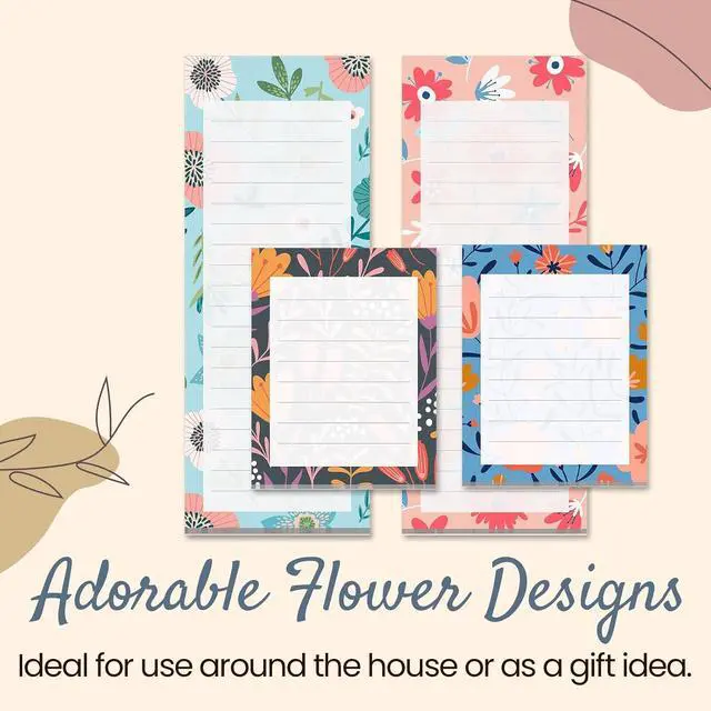 Alt view image 7 of 7 - Prims & Flourish Magnetic Notepads for Refrigerator, 4-Pack Grocery List Magnet Pad for Fridge, To-Do List, Reminders, Scratch Pads, Cute Floral Designs, 60 Sheets Per Pad