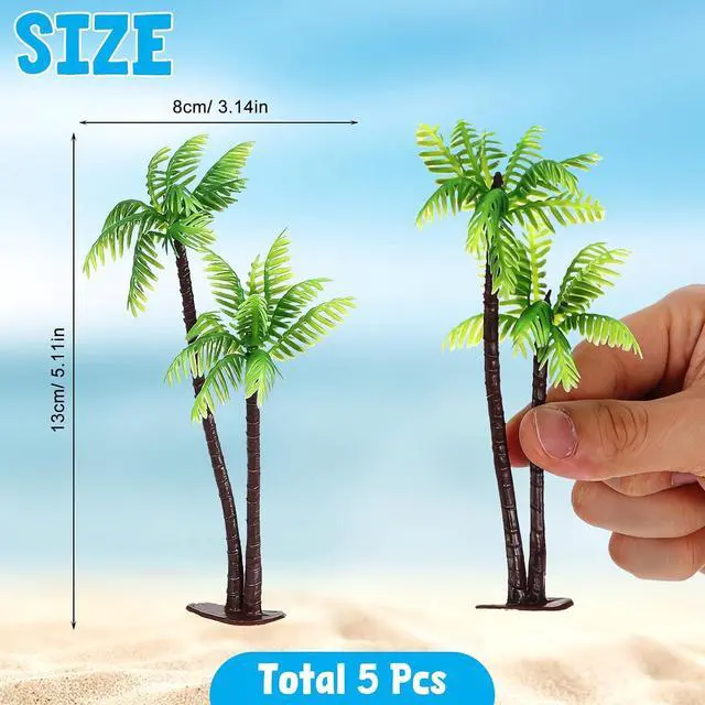 Alt view image 2 of 7 - 5pcs Mini Palm Tree Figurines - Green Artificial Coconut Tree Plastic Fake Palm for Tropical Diorama Fairy Garden Decor, Cake Topper Decoration & Hawaii Indoor/Outdoor Banquet Ornament