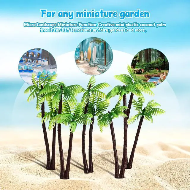 Alt view image 3 of 7 - 5pcs Mini Palm Tree Figurines - Green Artificial Coconut Tree Plastic Fake Palm for Tropical Diorama Fairy Garden Decor, Cake Topper Decoration & Hawaii Indoor/Outdoor Banquet Ornament