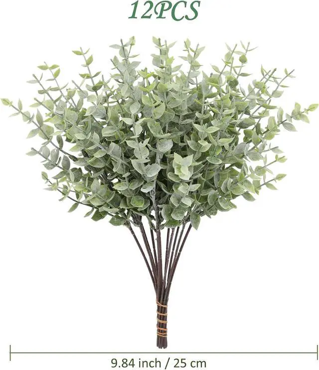 Alt view image 4 of 5 - Artificial Eucalyptus Stem, Green Leaves Plants for Decoration | 12 Pack Green Faux Plant Branch, 12 inch Single Spray Fake Plants for Garden Office Patio Wedding Farmhouse Indoor Decoration