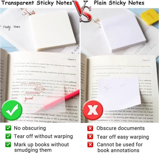 Alt view image 2 of 6 - Transparent Sticky Notes - 3x3 inch Clear Sticky Notes Waterproof Self-Adhesive Translucent Sticky Note Pads for Books Annotation, See Through Sticky Note (200 Sheets)