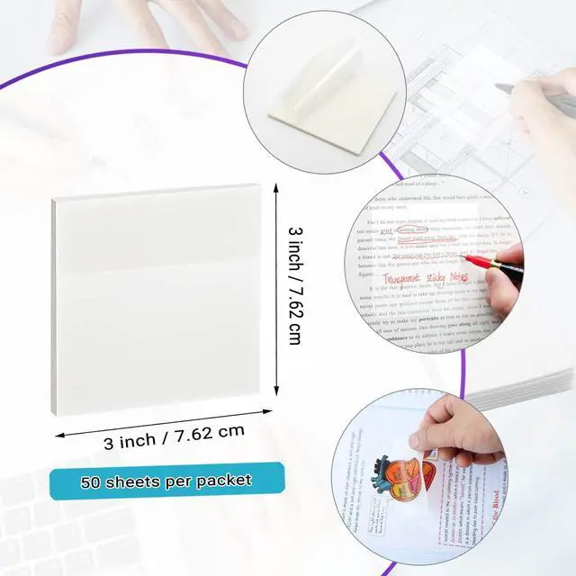Alt view image 4 of 6 - Transparent Sticky Notes - 3x3 inch Clear Sticky Notes Waterproof Self-Adhesive Translucent Sticky Note Pads for Books Annotation, See Through Sticky Note (200 Sheets)