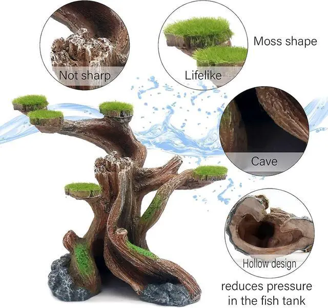 Alt view image 5 of 7 - relaqcc Reptile Decor Aquarium Decorations Artificial Moss Resin Fish Tank Rocks Simulation Hollow Tree Leopard Gecko Trunk Accessories Aquarium View(Small)
