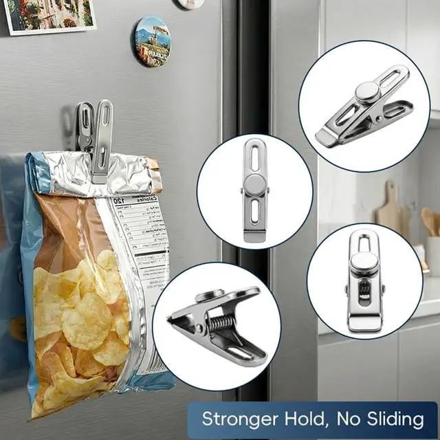 Alt view image 2 of 7 - Magnetic Chip Bag Clips for Fridge, 8 Pack Heavy Duty Fridge Magnet with Strong Neodymium, Food Storage & Office Photo Calendar Holders