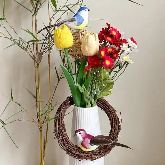 Alt view image 4 of 7 - 12pcs Artificial Birds Clip on Birds for Crafts Decorative Christmas Tree Ornaments Yard Patio Wreath Designs Flower Floral Arrangements Garden Home Decor (Clip Birds)