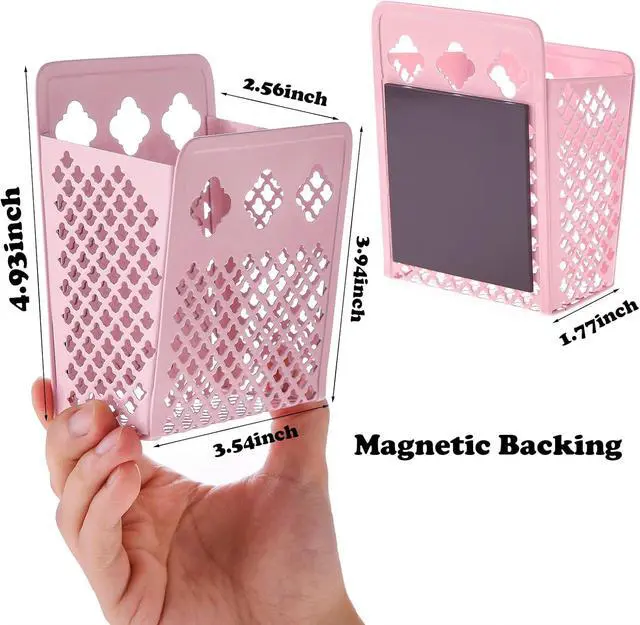 Alt view image 2 of 6 - Magnetic Pen Holder, Mesh Metal Strong Magnet Dry Erase Marker Holder Pencil Organizer Small Items Basket for Refrigerator, Whiteboard, Locker Accessories-Pink, Pack of 1, Blush, New-Z008