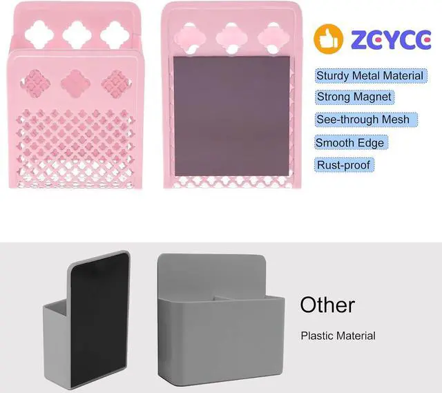 Alt view image 4 of 6 - Magnetic Pen Holder, Mesh Metal Strong Magnet Dry Erase Marker Holder Pencil Organizer Small Items Basket for Refrigerator, Whiteboard, Locker Accessories-Pink, Pack of 1, Blush, New-Z008
