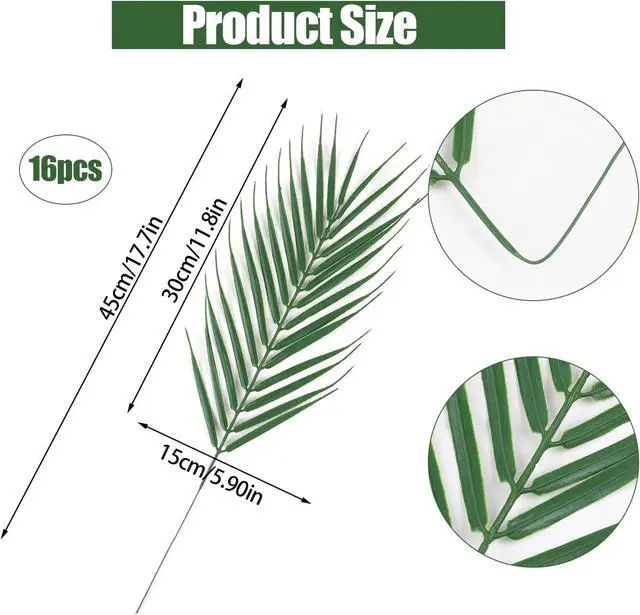 Alt view image 2 of 7 - CCINEE 16 PCS Artificial Palm Leaves, Faux Large Palm Fronds Fake Tropical Plant Simulation Safari Leaves with Stems for Home Hawaiian Luau Party Jungle Beach Theme Party Decoration