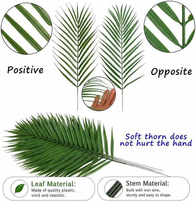 Alt view image 3 of 7 - CCINEE 16 PCS Artificial Palm Leaves, Faux Large Palm Fronds Fake Tropical Plant Simulation Safari Leaves with Stems for Home Hawaiian Luau Party Jungle Beach Theme Party Decoration