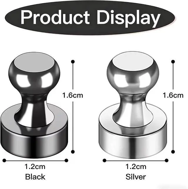 Alt view image 2 of 7 - Strong Fridge Magnets, 10 Pcs, 12 x 16mm, Black, Heavy Duty Magnetic Push Pins for Refrigerator, Whiteboard, Office, Classroom, Kitchen & Locker Decor