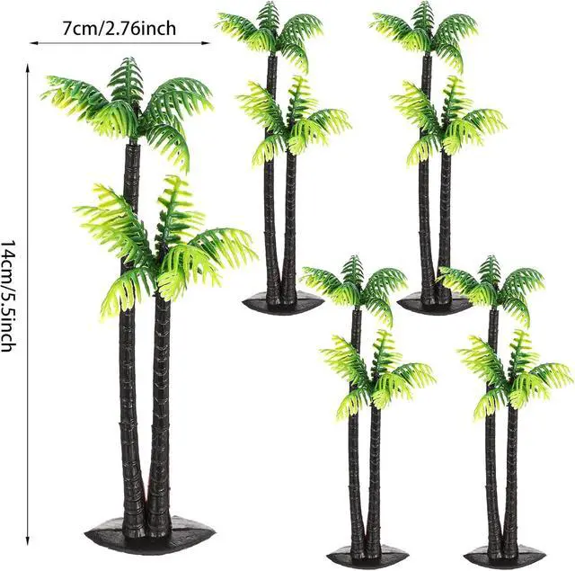 Alt view image 2 of 7 - 5 Pcs Mini Palm Tree - Artificial Imitation Palm Tree Decor - Hawaiian Rainforest Diorama Supplies Coconut Miniature Trees Figurine for Tropical Diorama, Cake Topper Decoration, Dioramas, Crafts